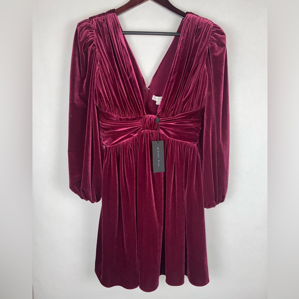 NWT Gianni Bini Mariah Velvet 3/4 Sleeve Plunging V-Neck A-Line Mini Dress, NEW